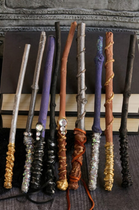 DIY Harry Potter wands in a row