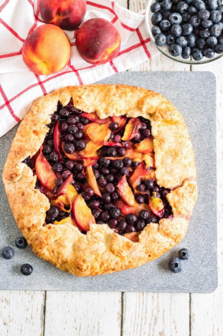 Blueberry peach galette with fruit