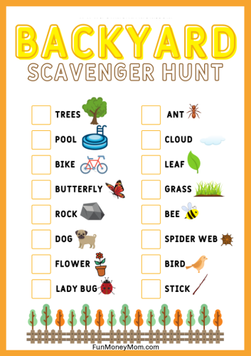 Backyard Scavenger Hunt (free printable) | Fun Money Mom