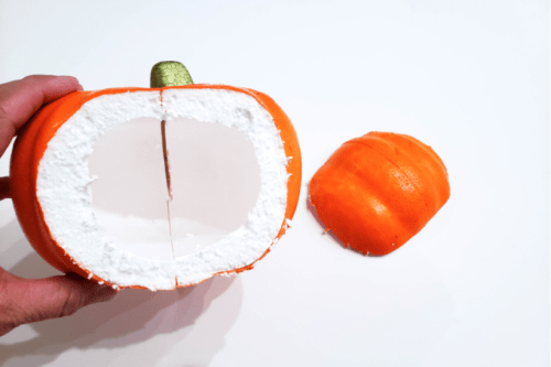 Styrofoam pumpkin cut open