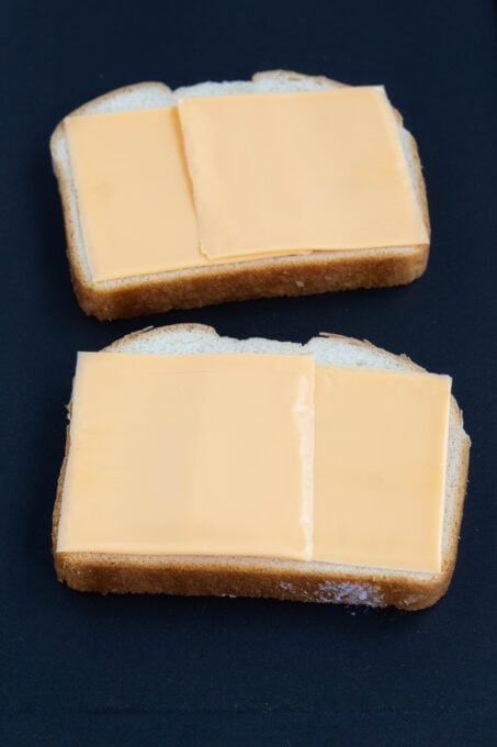 Bread topped with cheese slices