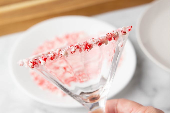 Martini glass with a peppermint rim