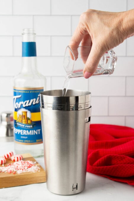 Adding Torani Peppermint Syrup to make a peppermint white chocolate martini
