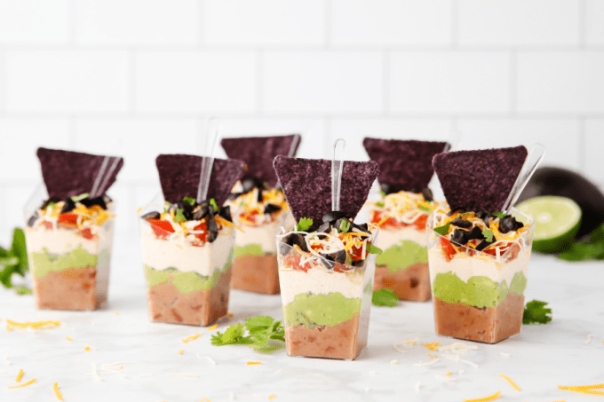 Seven Layer Dip Cups with chips