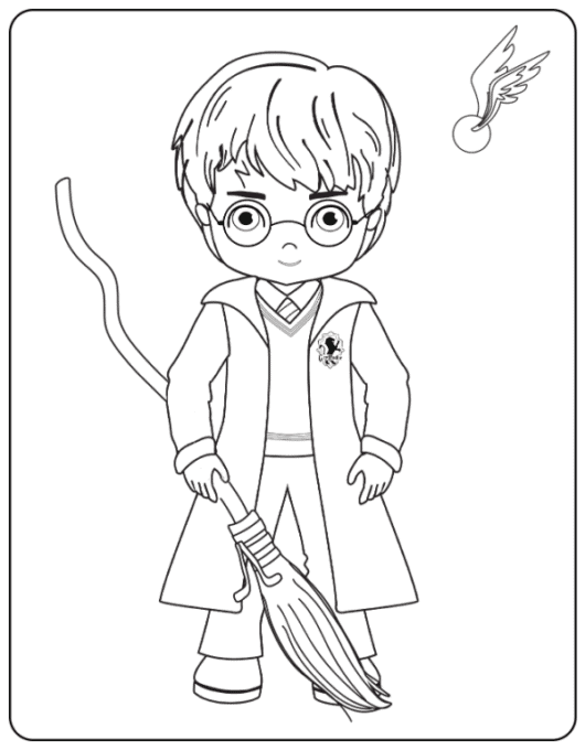 Harry with broom coloring page
