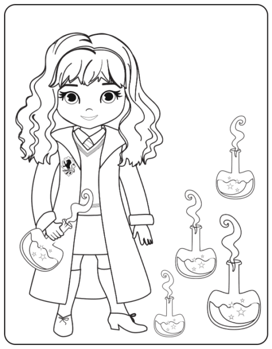 Hermione with potions coloring page