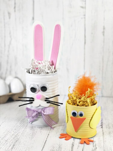 Bunny and chick tin can crafts