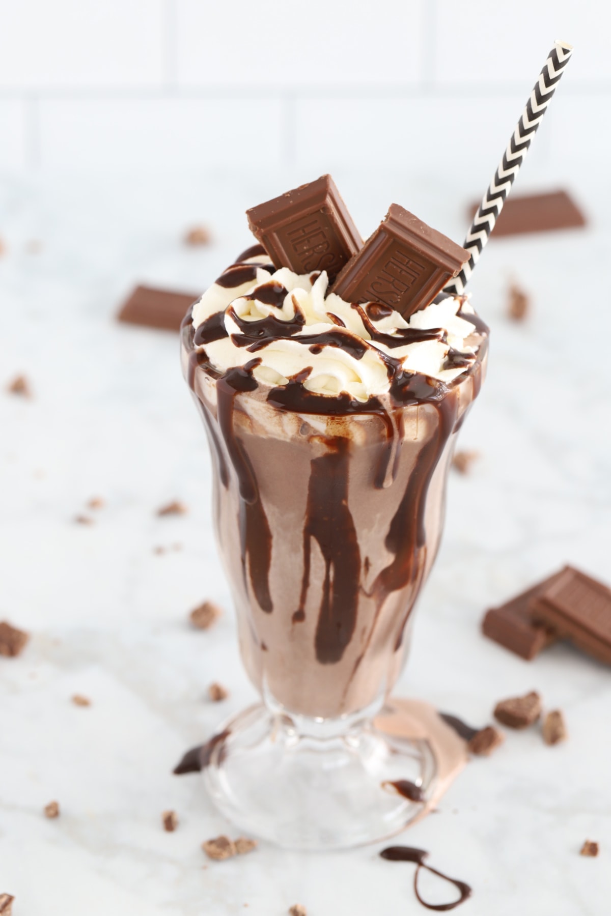Chocolate milkshake in a large glass