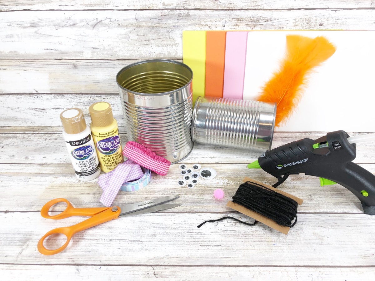 Supplies for tin can crafts for Easter