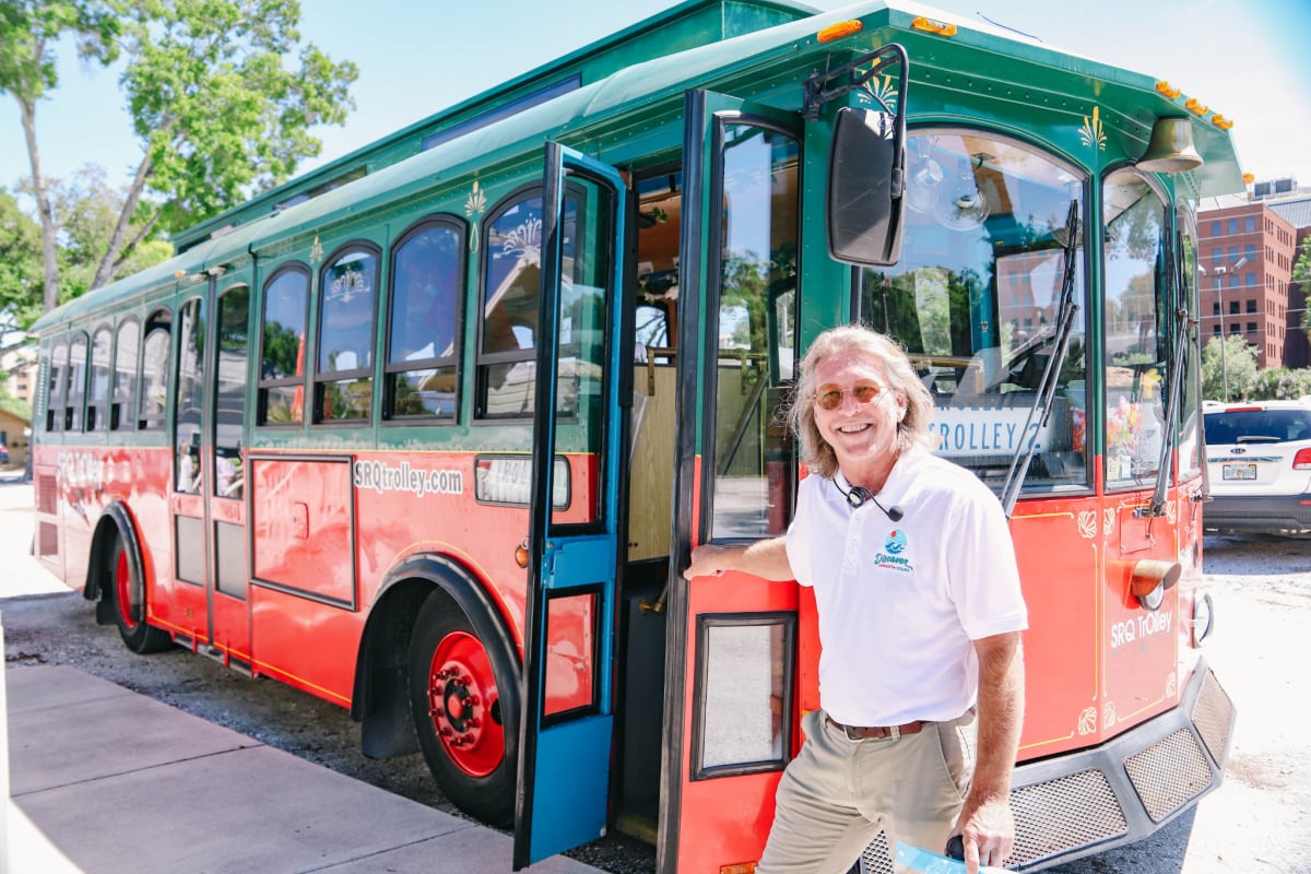 Discover Sarasota Tours trolley and tour guide