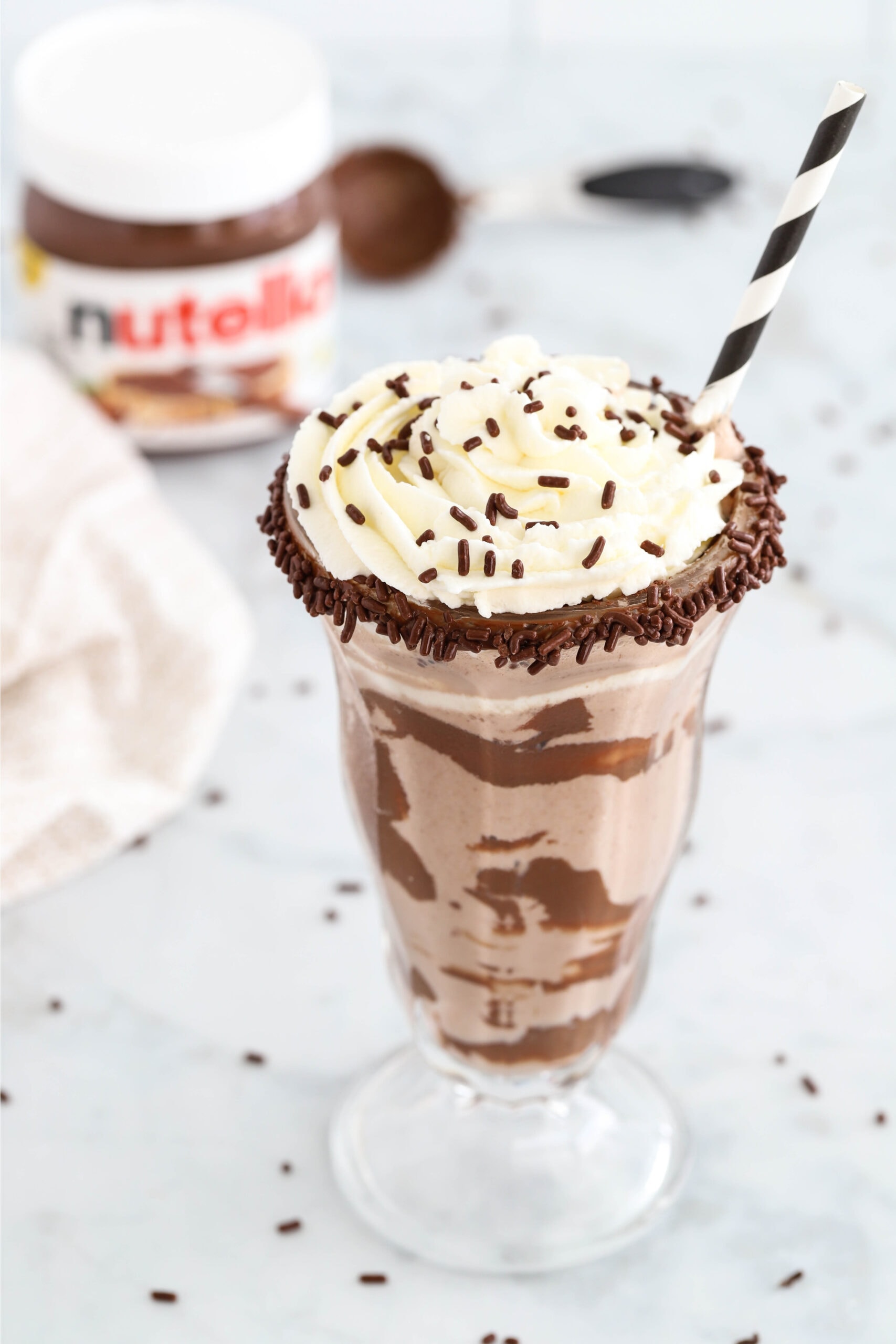 Easy Nutella milkshake from an angle