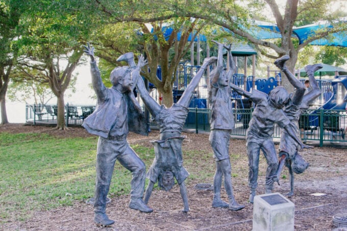 Statue of children playing in Bayfront Park