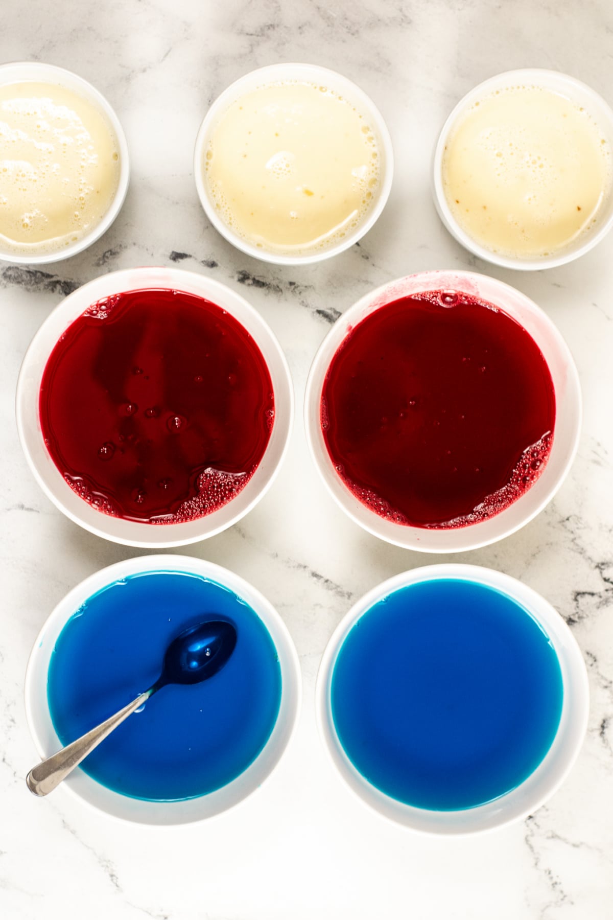 colored jello in bowls