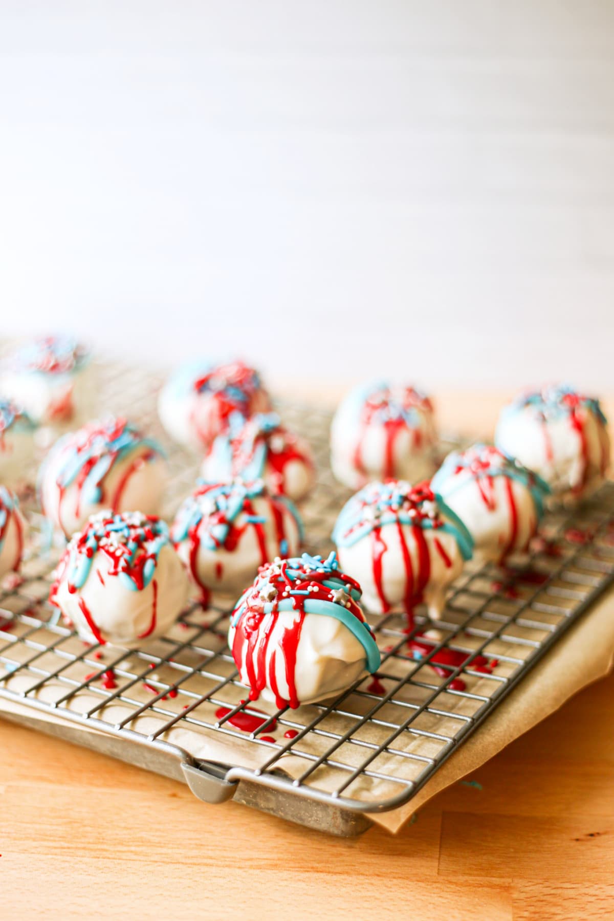 4th of July cake balls on tray