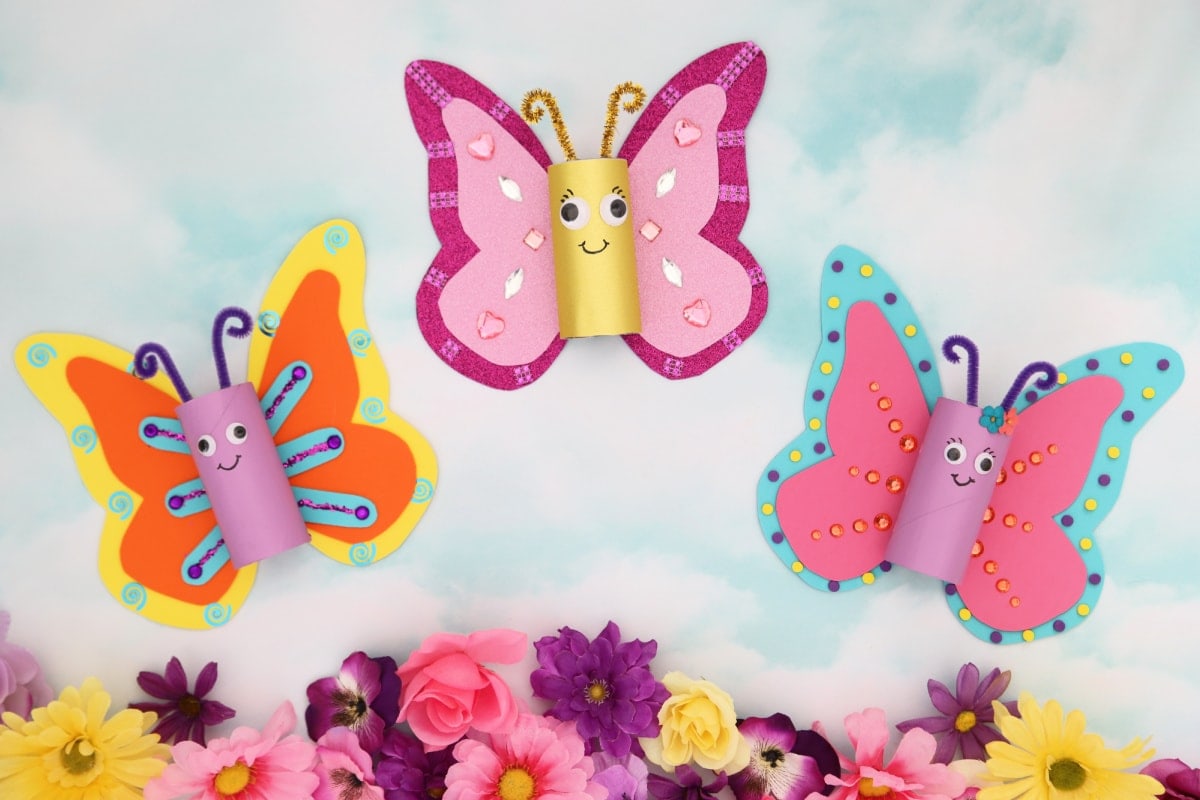Butterfly toilet paper roll crafts with flowers