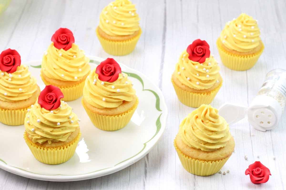 Belle cupcakes on white plate