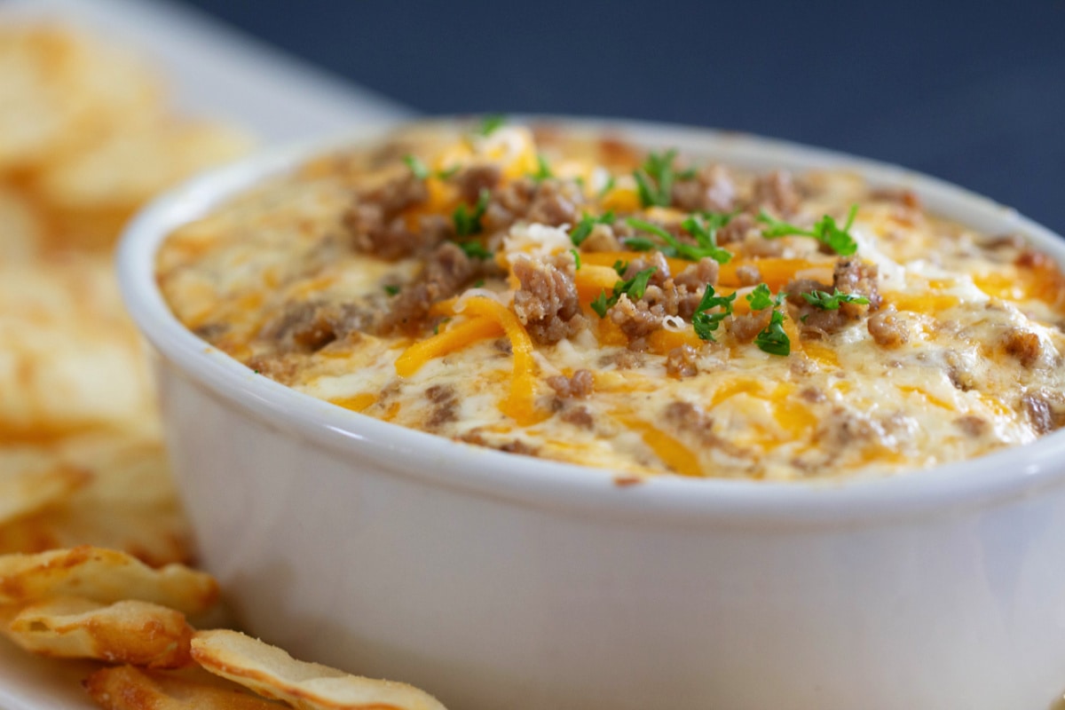 Best Sausage Cheese Dip with chips