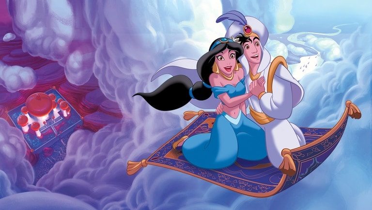 Jasmine and Aladdin on a magic carpet