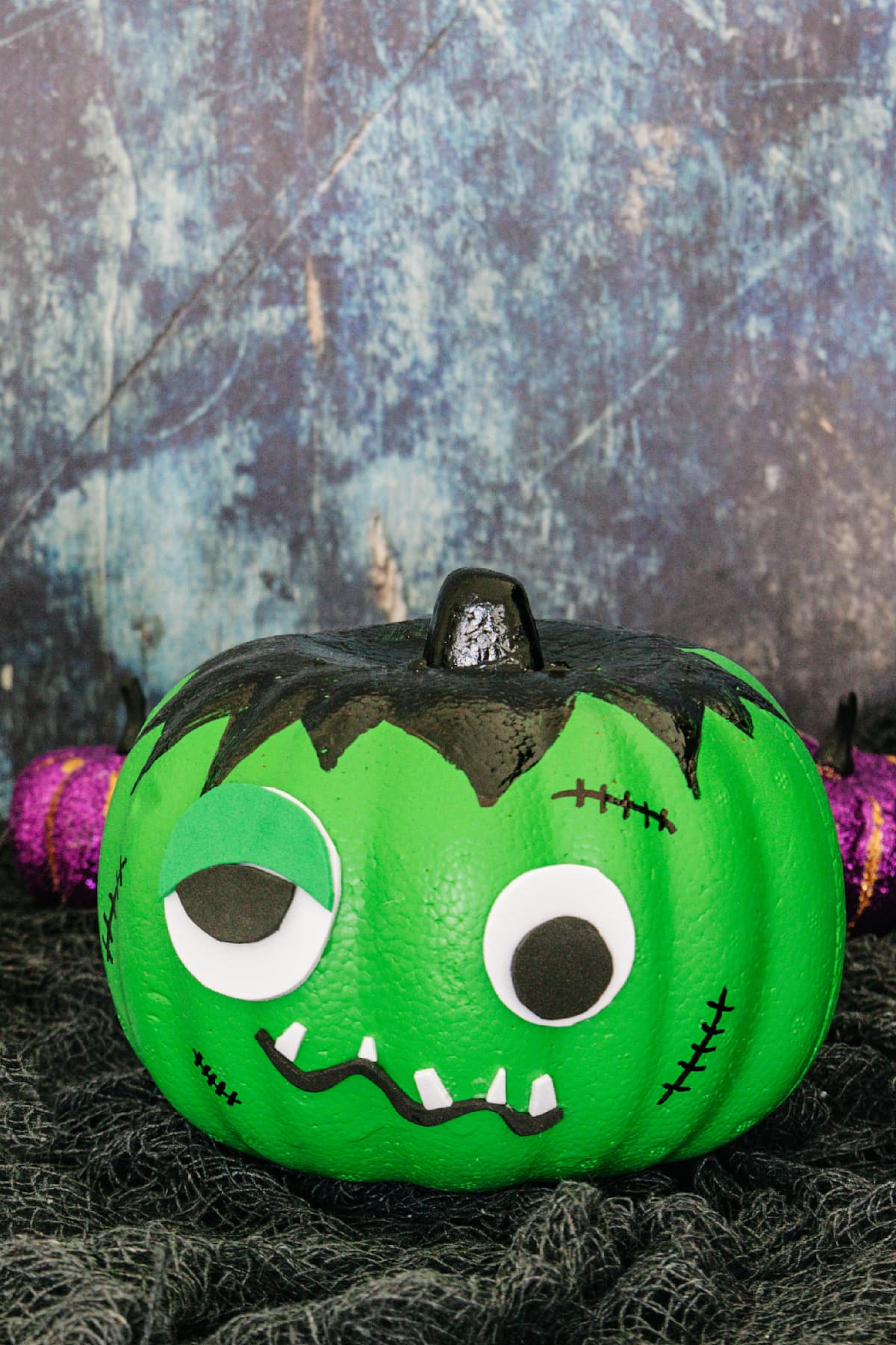 Frankenstein pumpkin with silly face