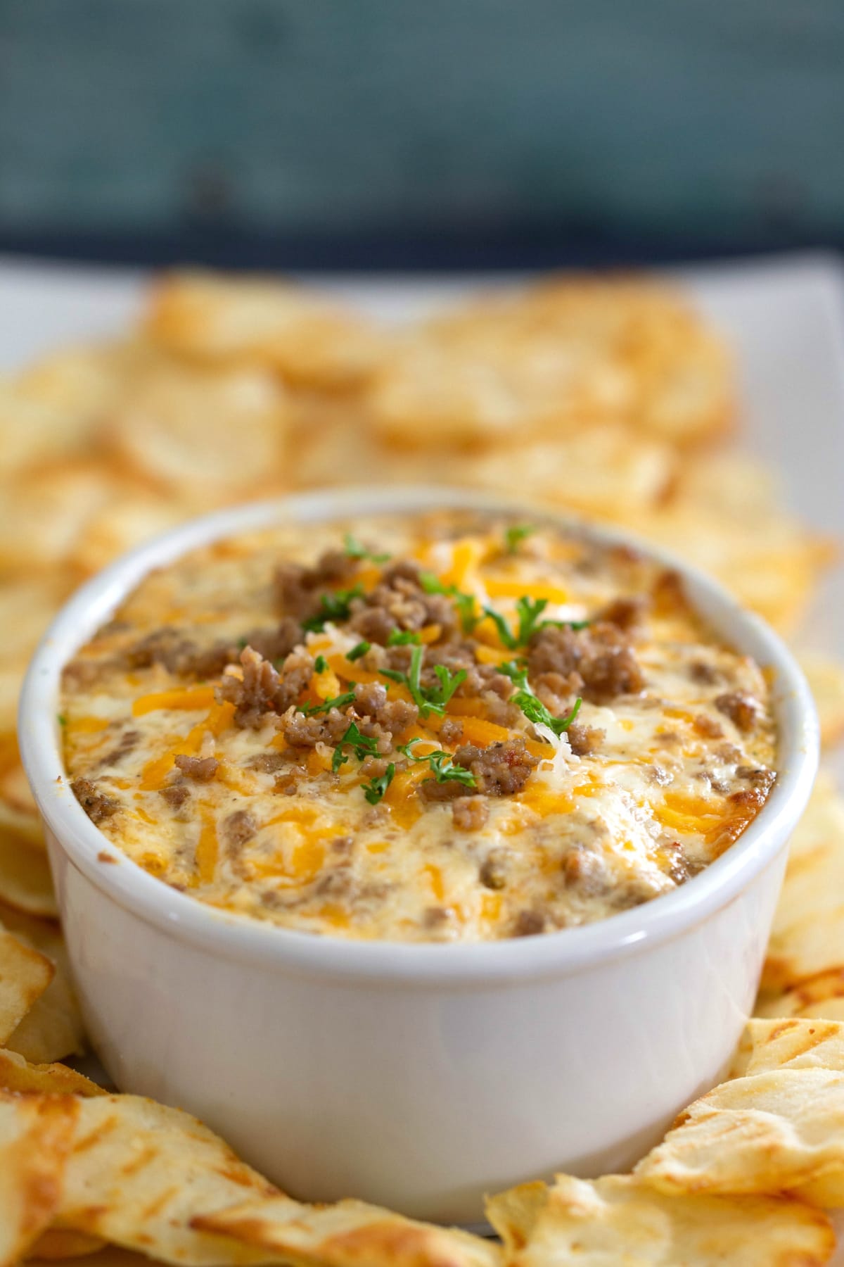 Sausage cheese dip with chips