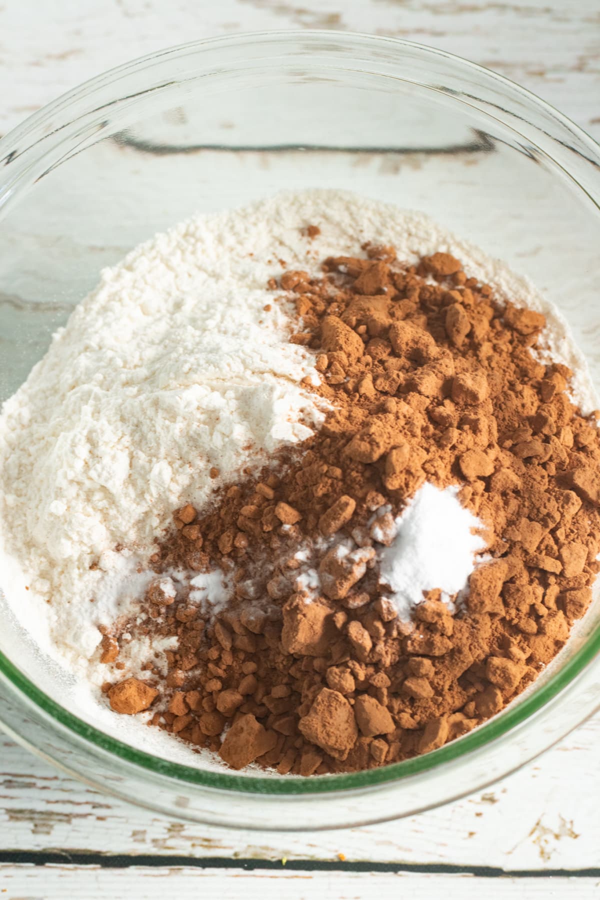 Flour, baking soda and cocoa for Mississippi Mud Cake