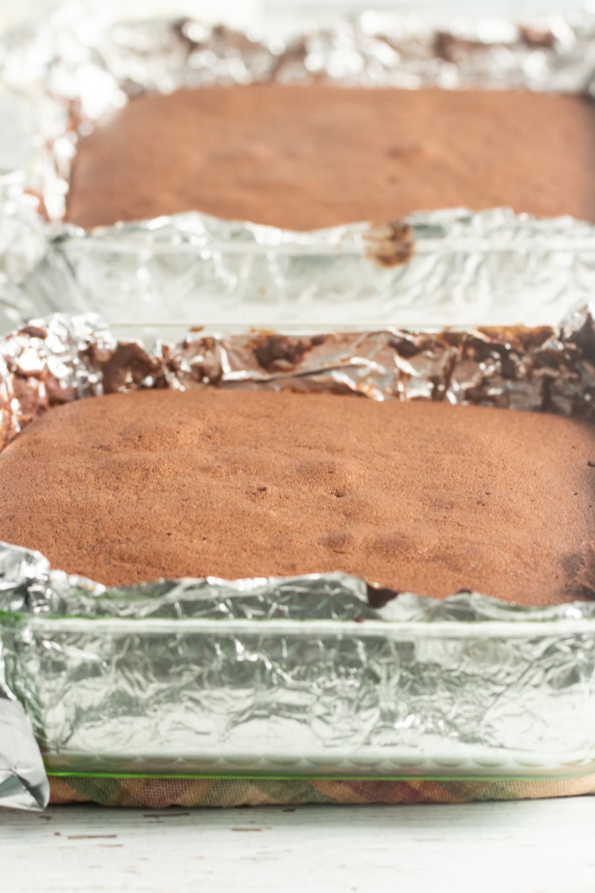 Batter for Mississippi Mud Cake in pans