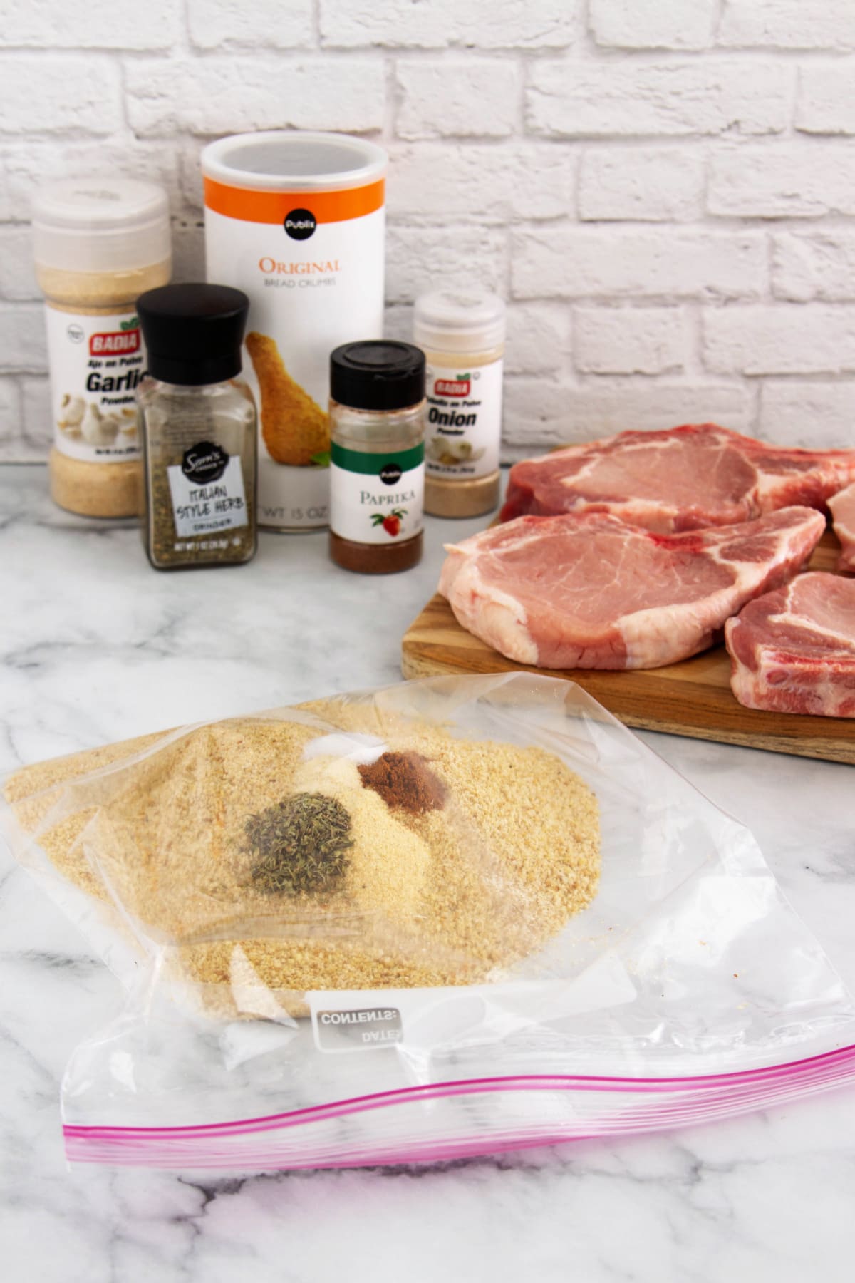 Ingredients for shake and bake pork chops in a bag