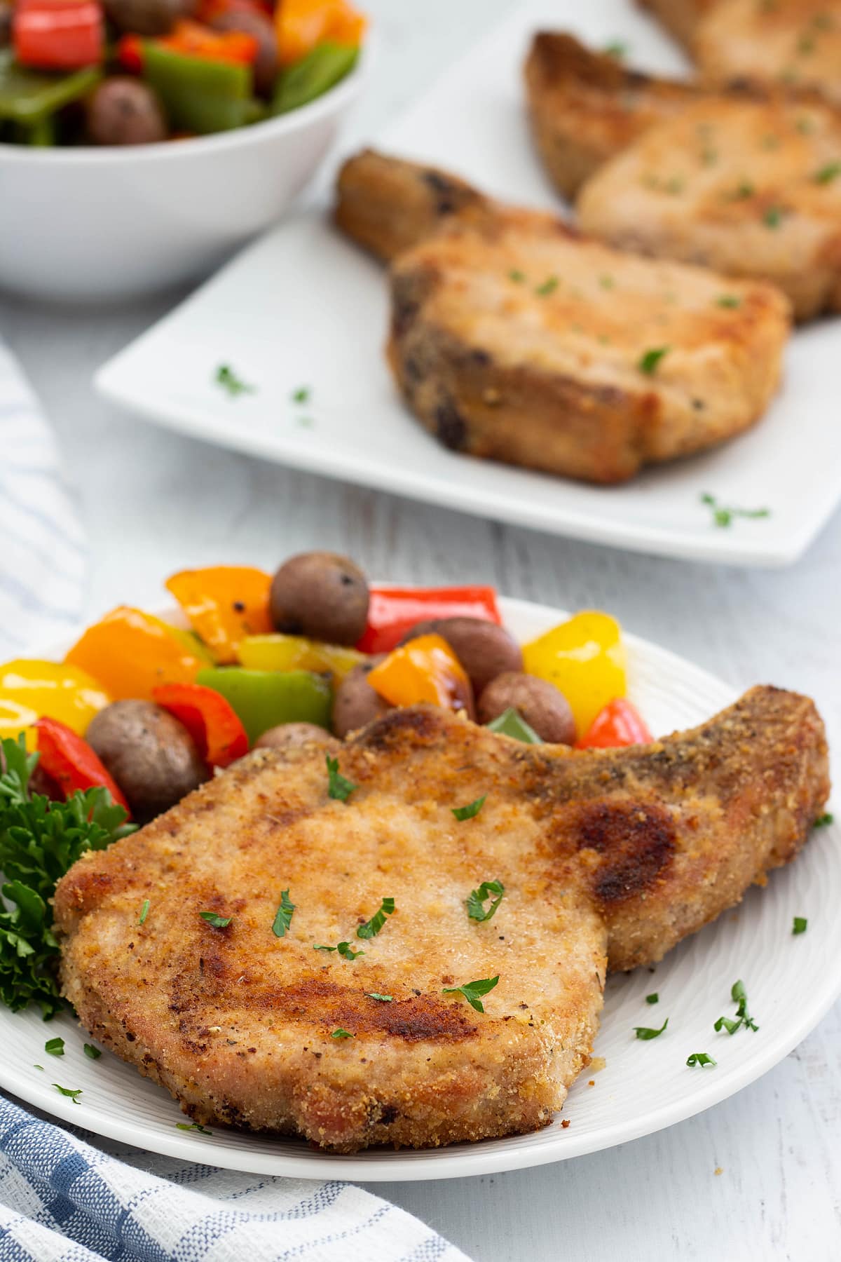 Shake and bake pork chops with vegetables