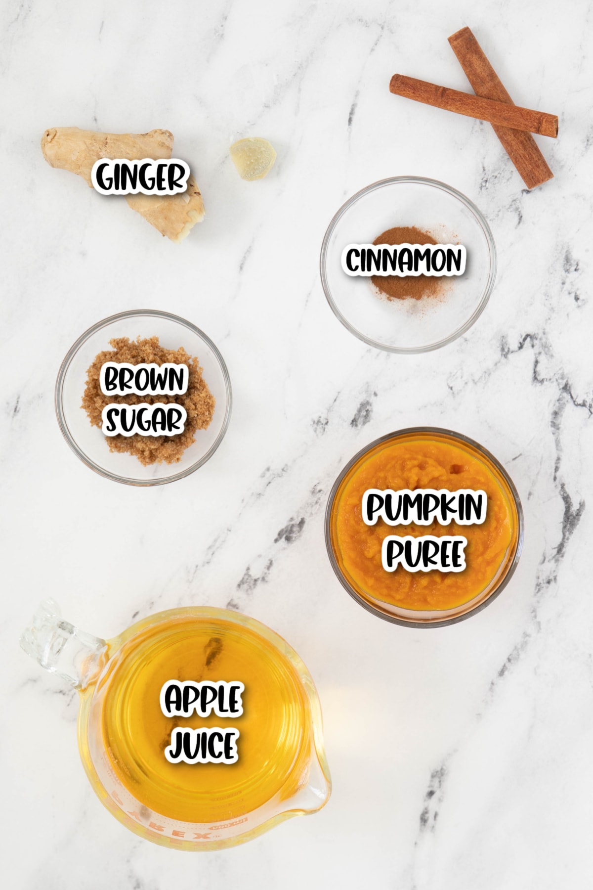 Ingredients for pumpkin juice labeled