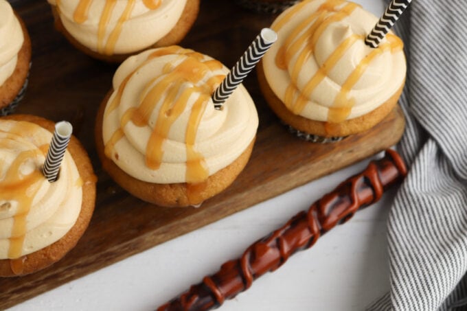 Image of cupcakes with gray striped napkin