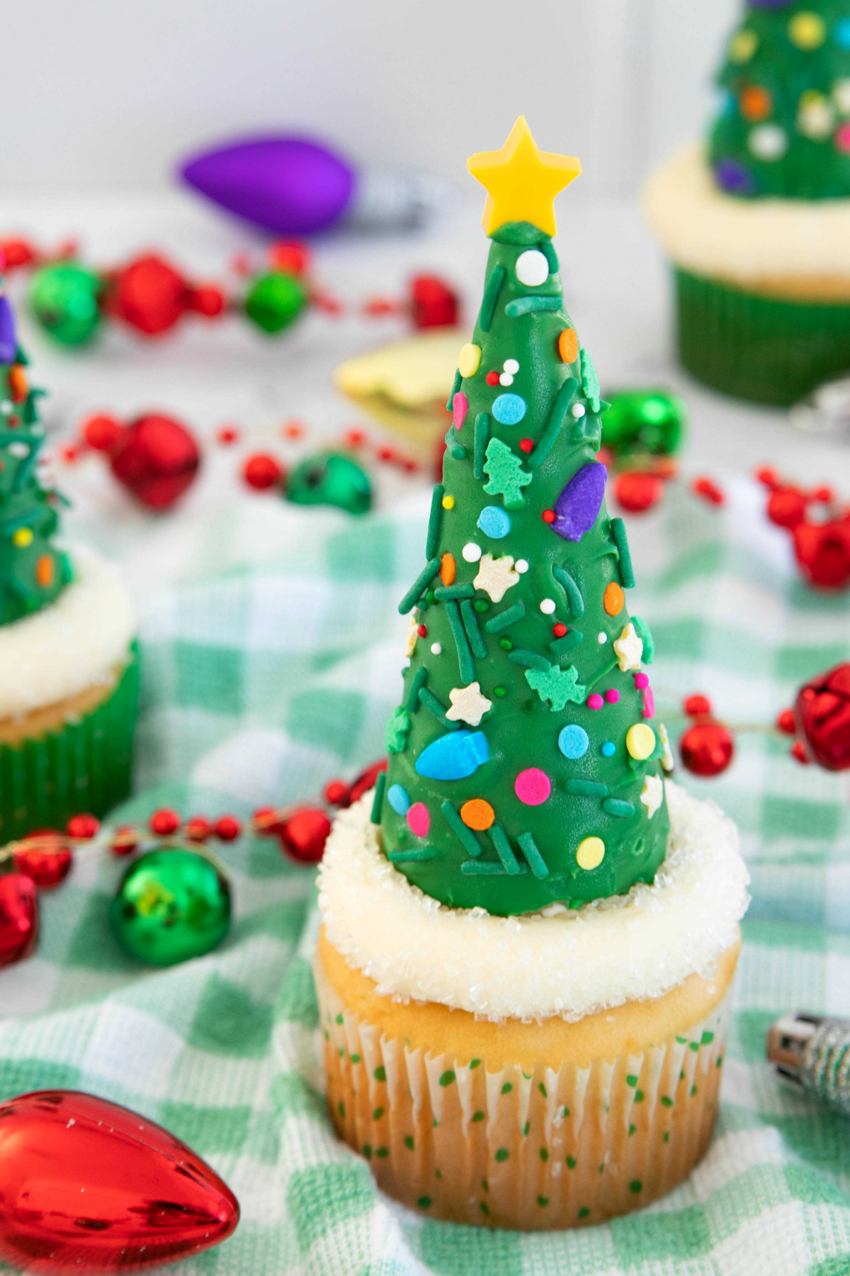 Christmas tree cupcake up close