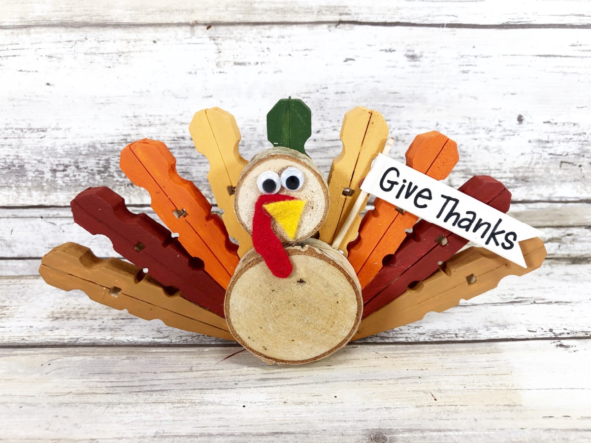 Clothespin Turkey Craft on whte table