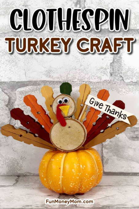 Clothespin Turkey Craft on a pumpkin