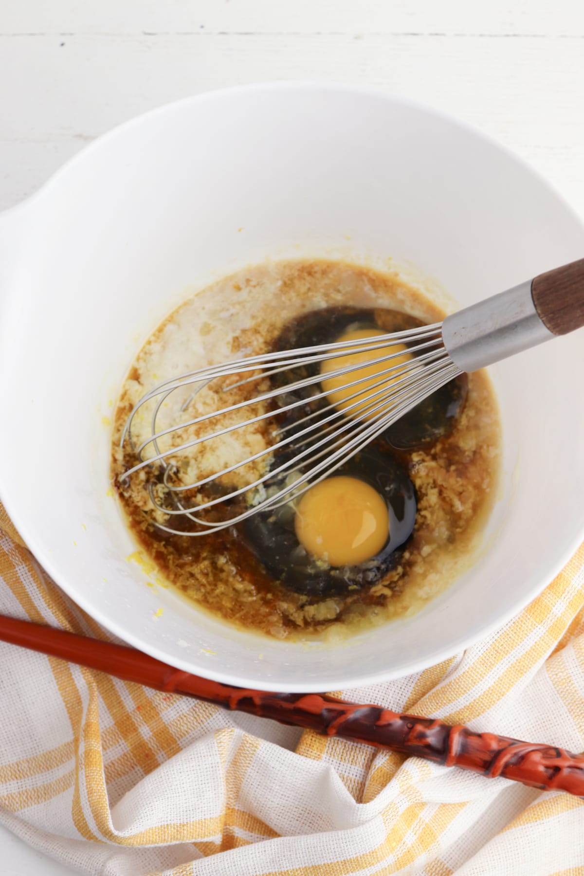 Whisking eggs with other ingredients