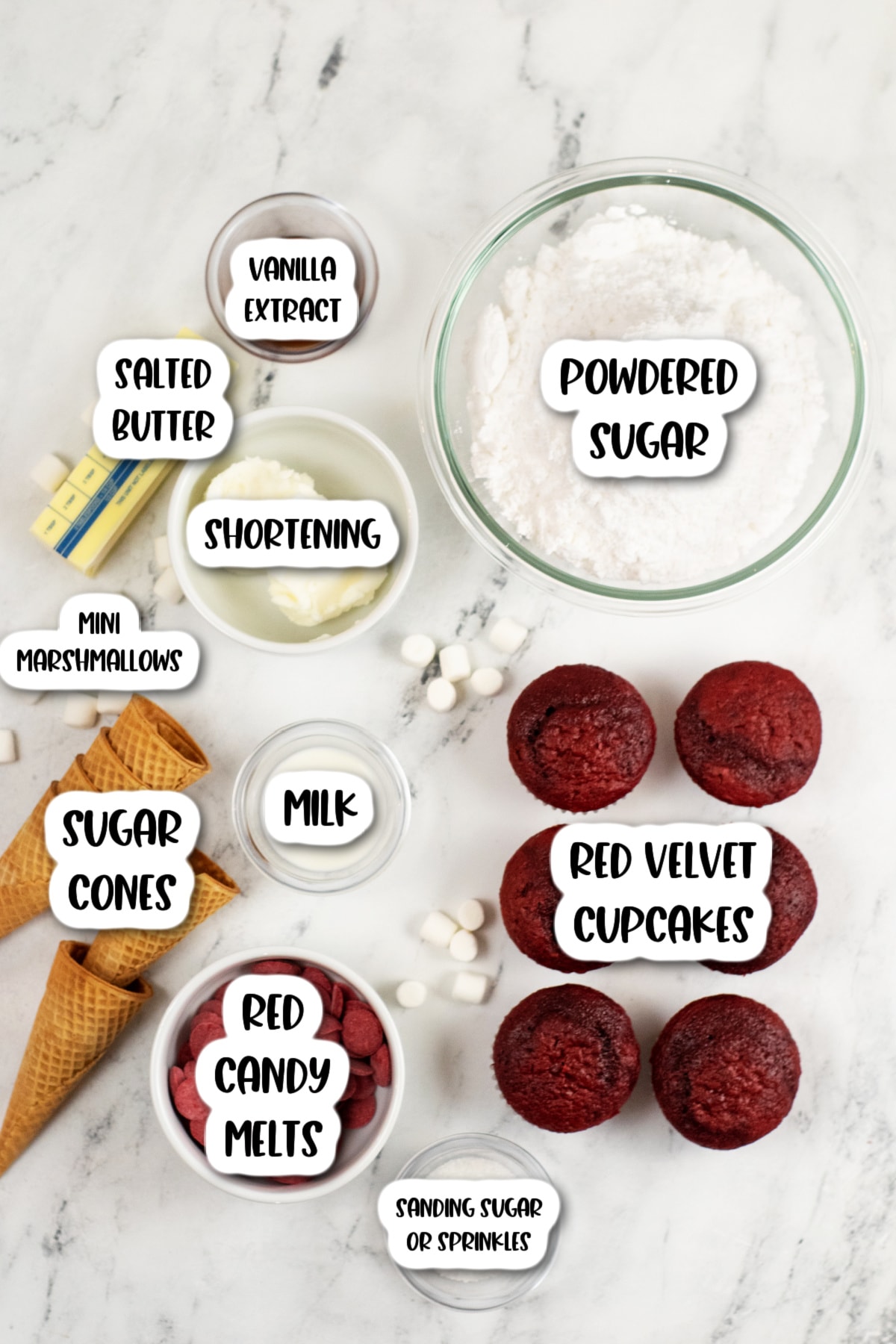 Santa Hat Cupcakes Ingredients
