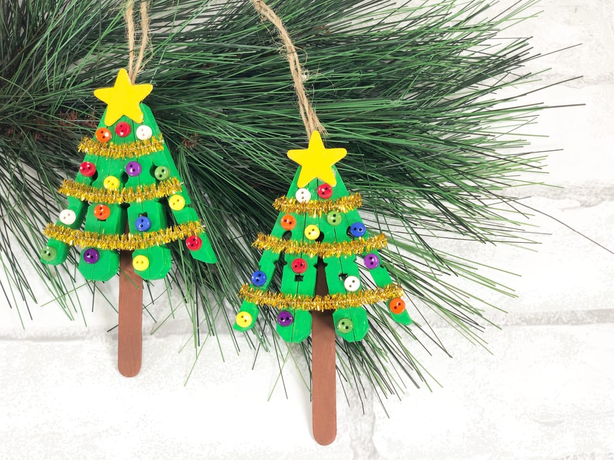 Clothespin Christmas Trees on green pine needles