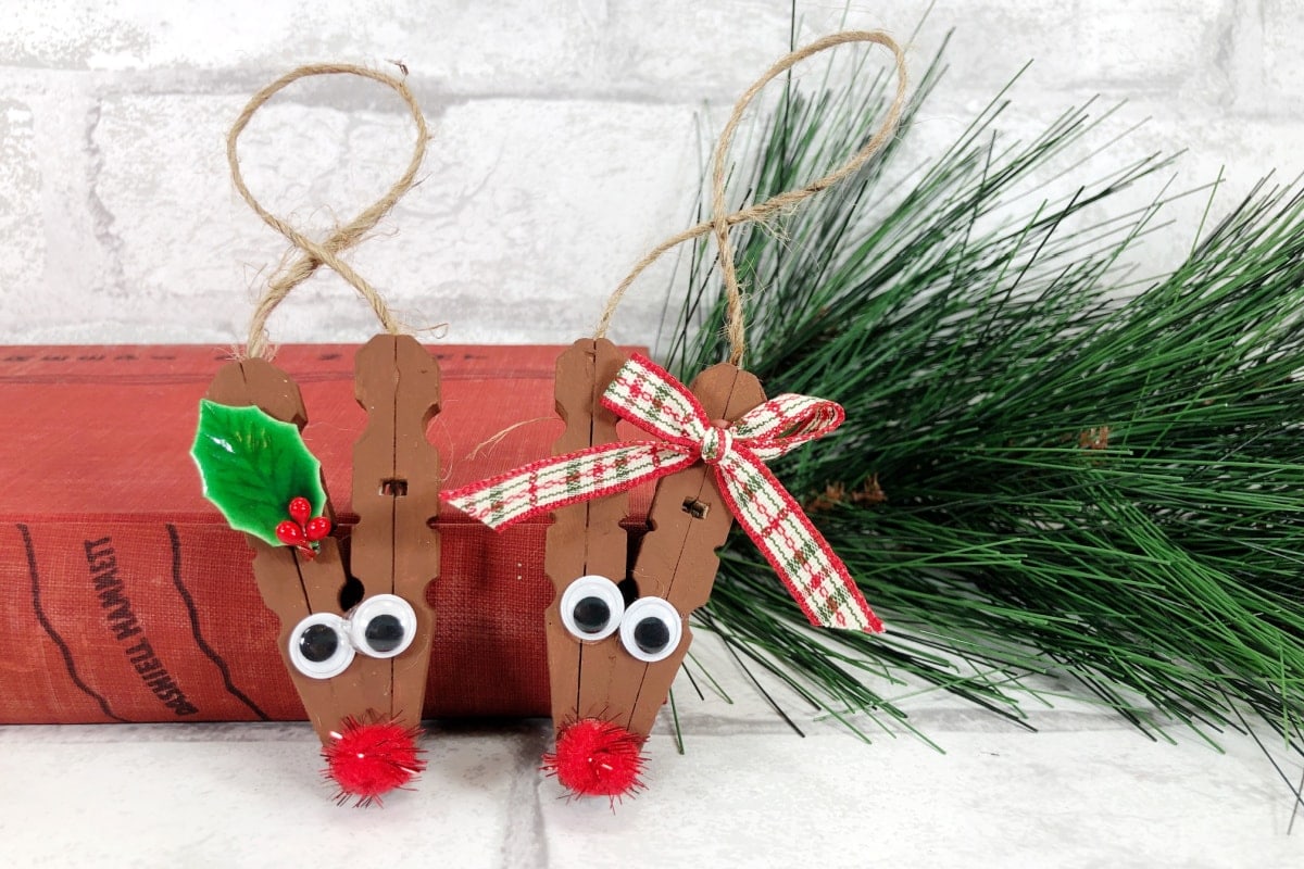 Clothespin reindeer ornament with book