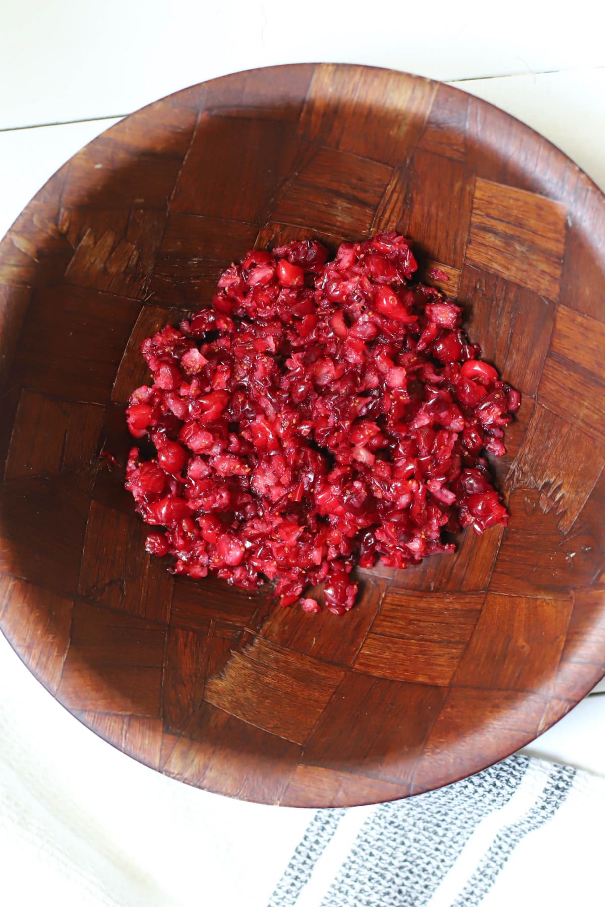 Chopped cranberries in bowl
