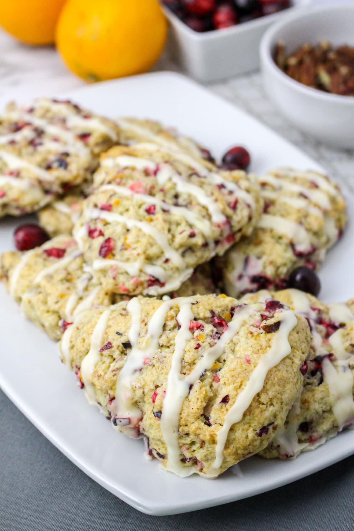 Cranberry scones on white plate