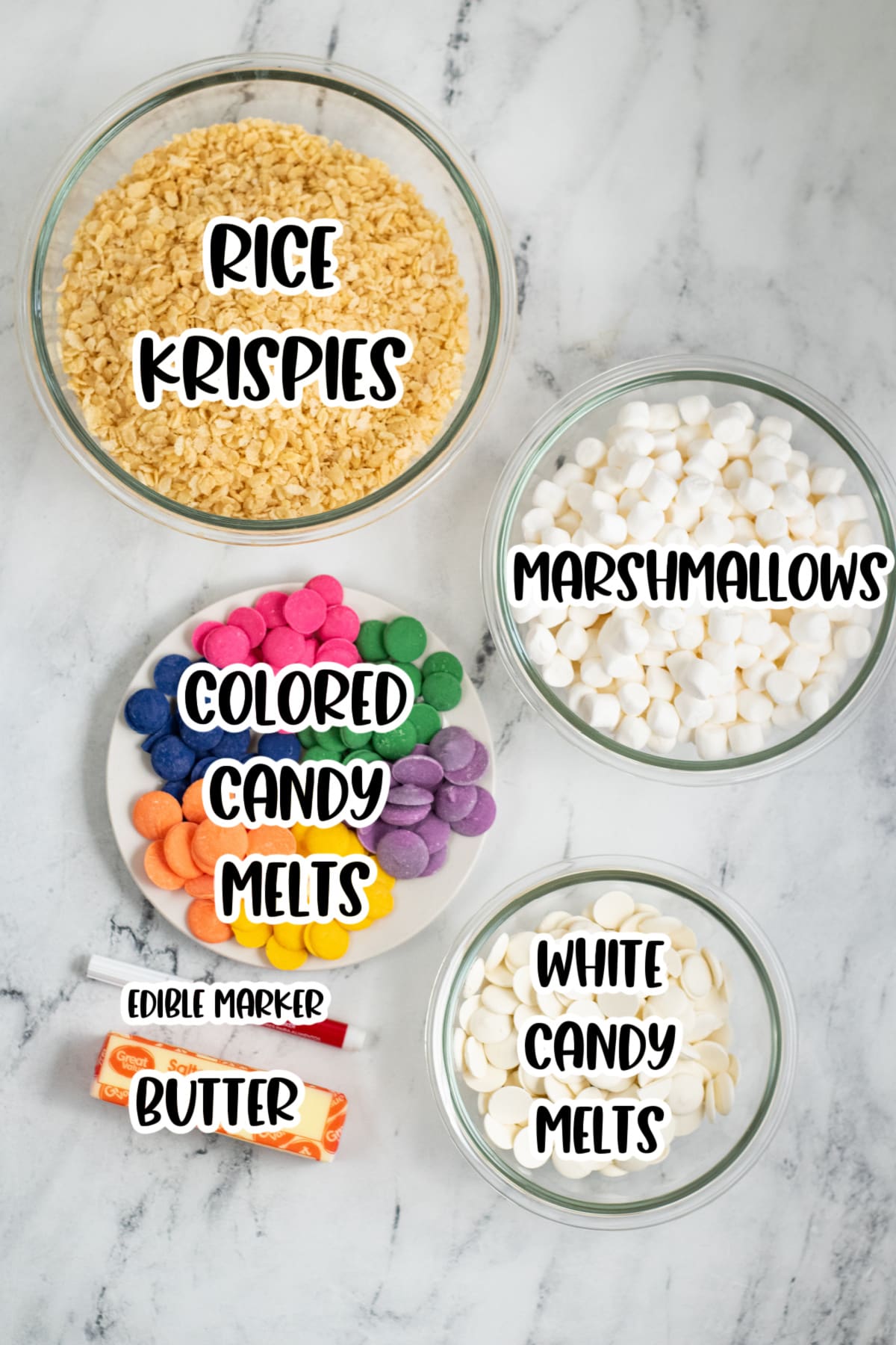 Ingredients for Conversation Heart Rice Krispie Treats