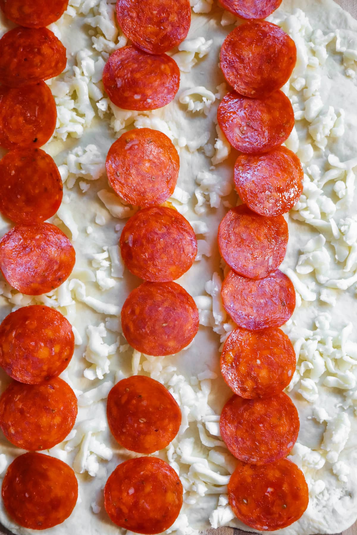 Pepperoni in rows  