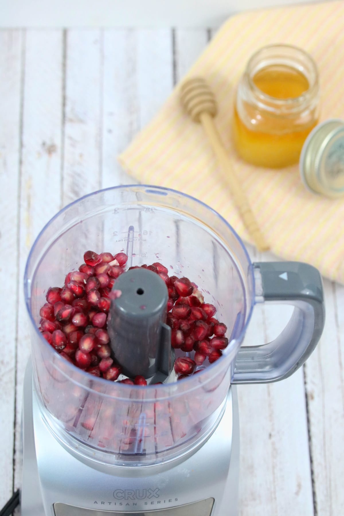 Pomegranate seeds in food processor