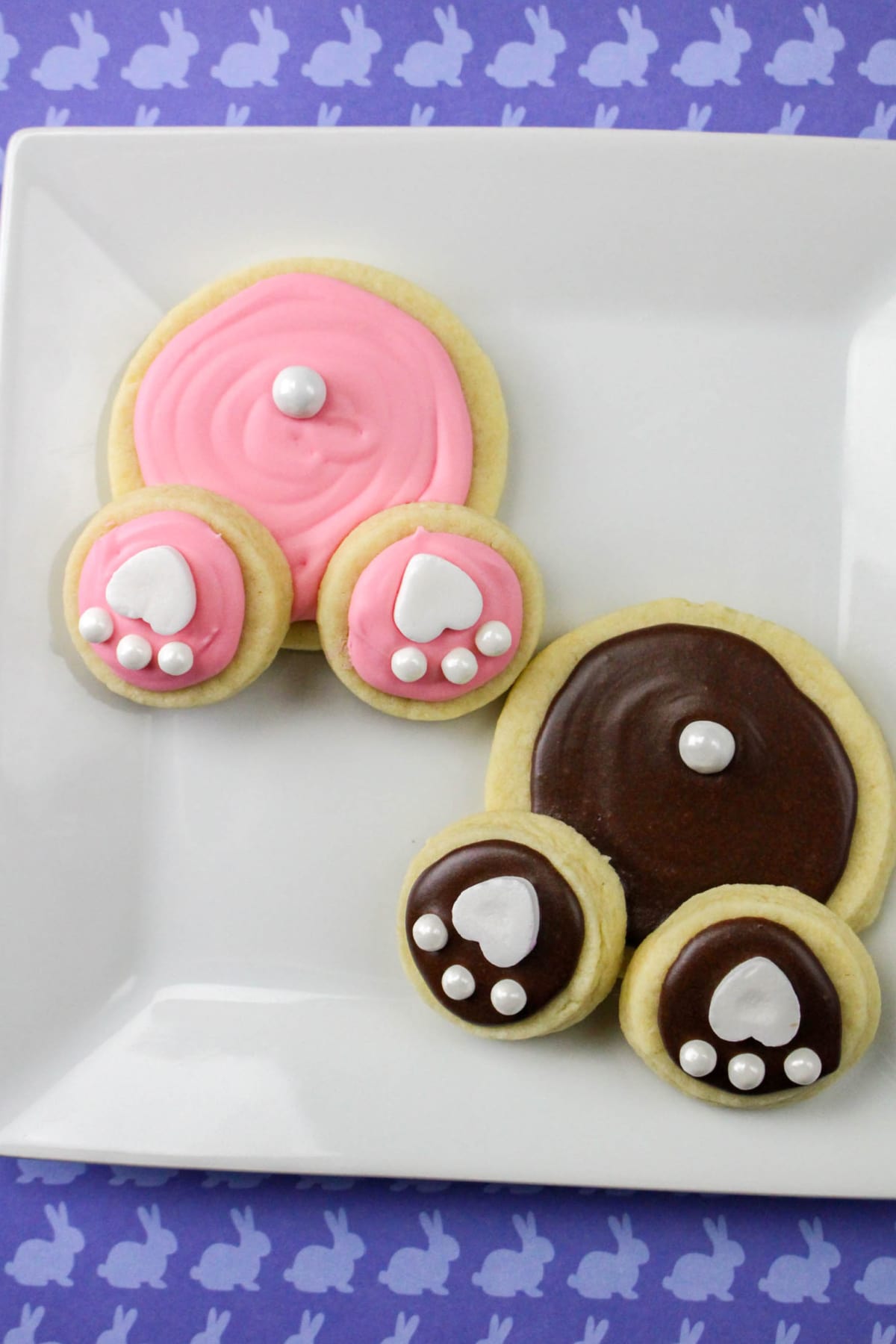 Bunny Butt Cookies on white plate