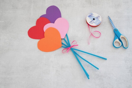 Craft foam balloons with ribbon tied on them