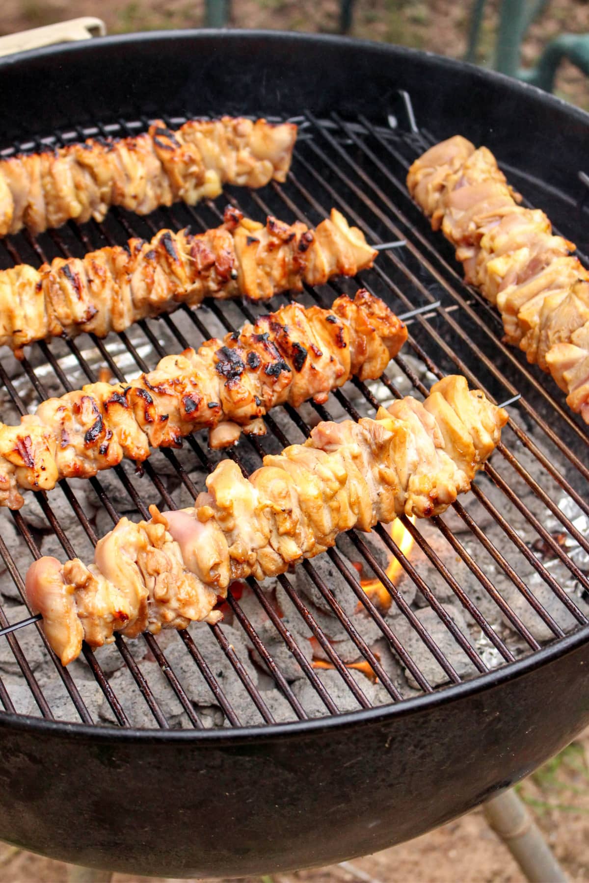 Chicken skewers on a charcoal grill