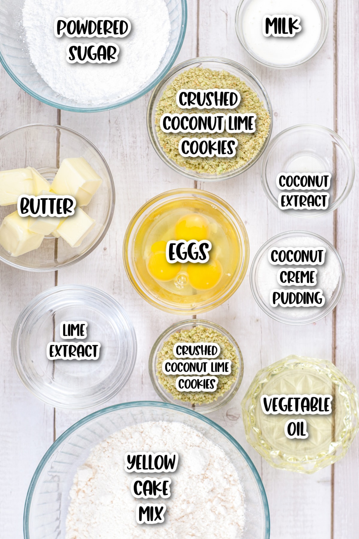 Ingredients for coconut lime cupcakes