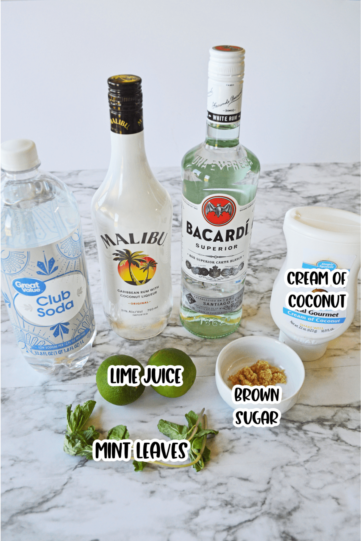 Ingredients for coconut mojito