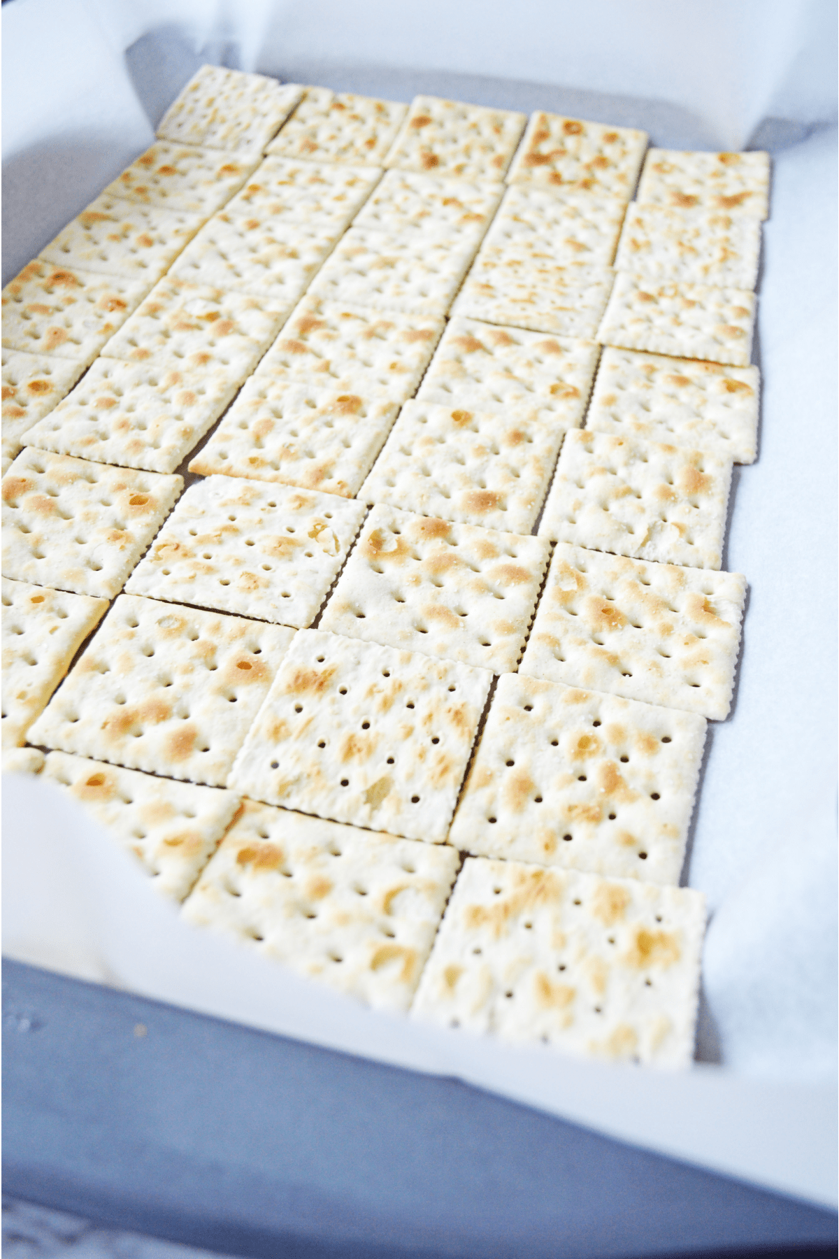 Crackers on baking sheet