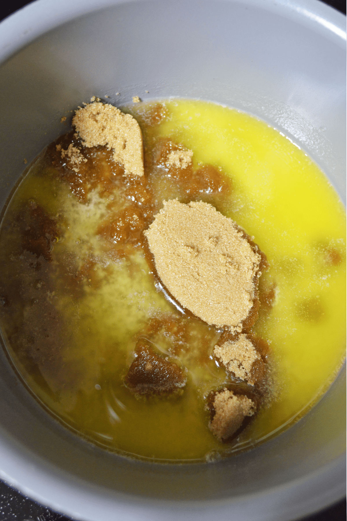 Brown sugar and butter in bowl