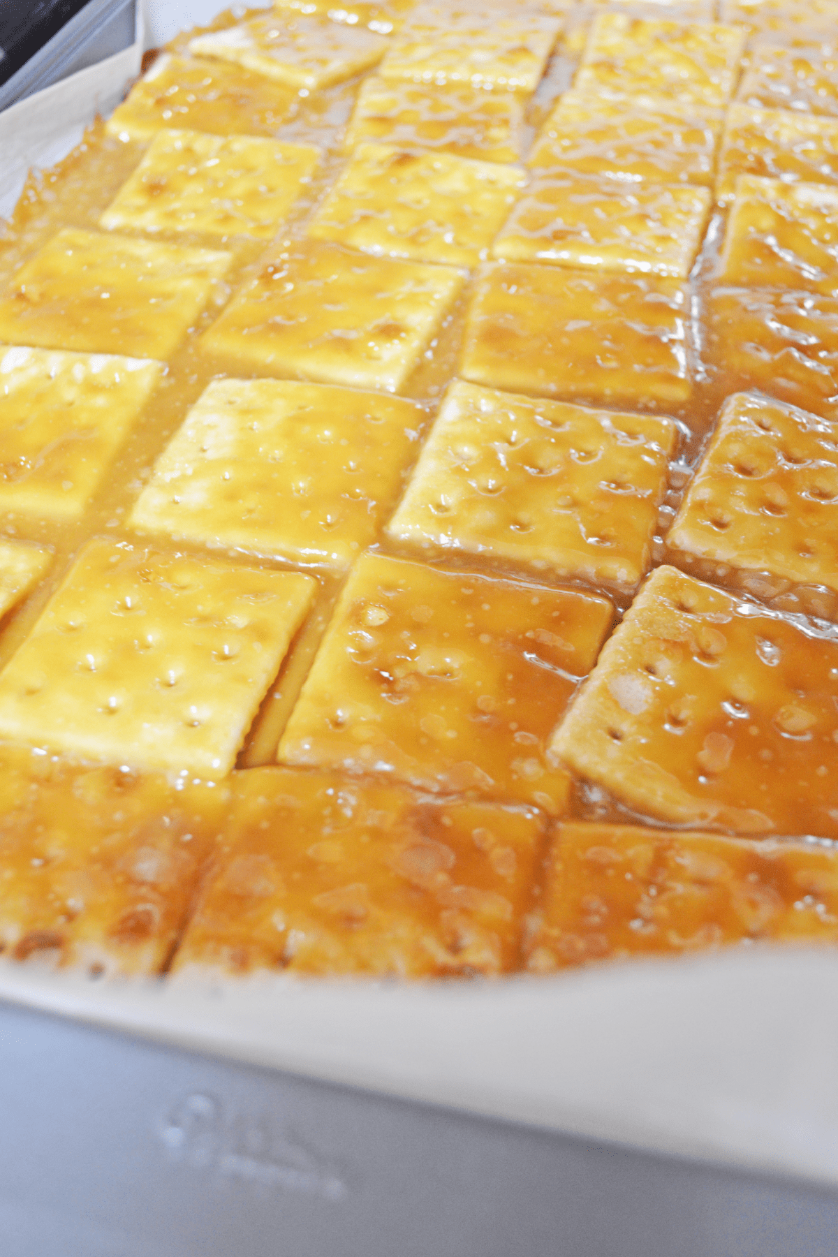 Saltines covered with toffee mixture
